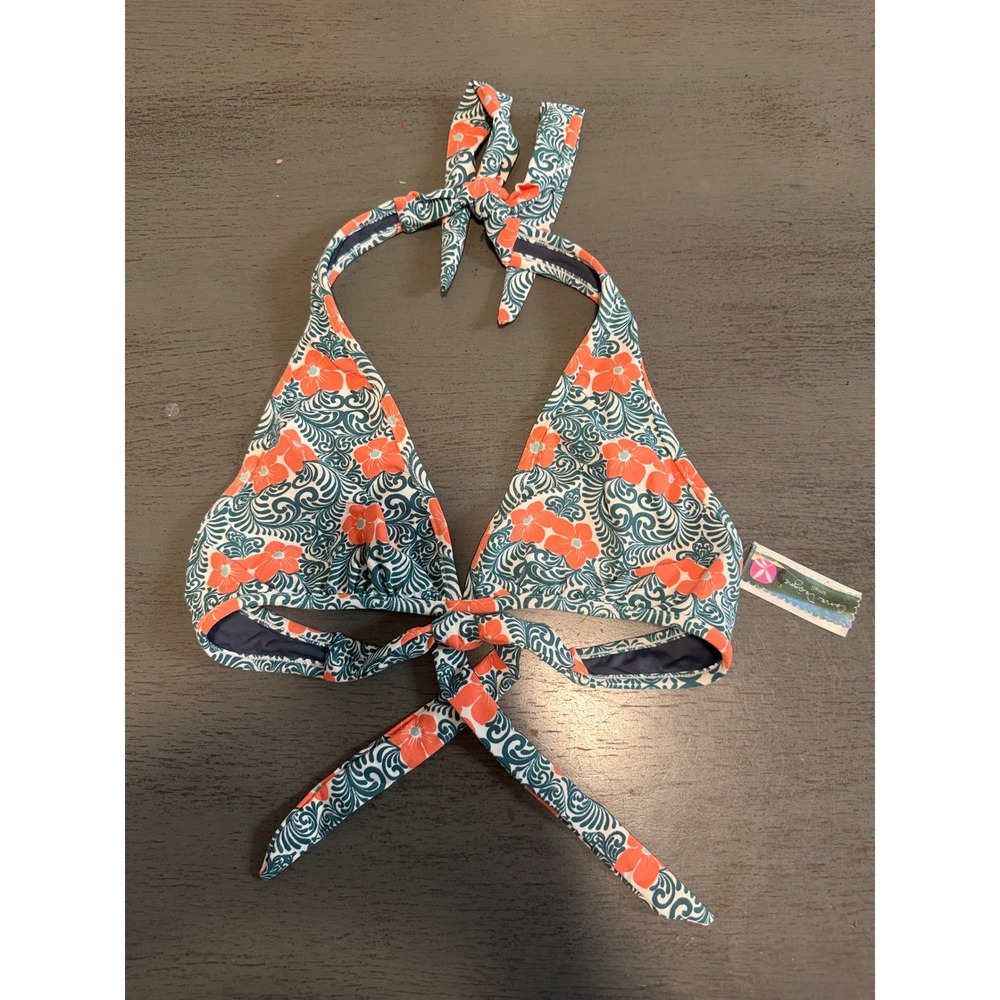 Carve Designs Sanitas Halter Bikini Top Floral Paisley Teal Orange Small NWOT
